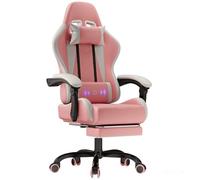 JUMMICO Chaise Gaming avec Coussin de Massage, Fauteuil Gaming Ergonomique avec Coussin Lombaire Massant, Chaise Bureau Gaming avec Dossier Réglable de 90 à 150° et Repose-Pieds, 150 kg, Rose