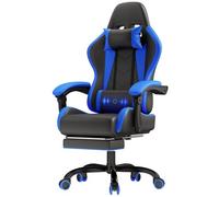 JUMMICO Chaise Gaming avec Fonction Massage, Fauteuil Gaming Ergonomique avec Coussin Lombaire Massant, Chaise Bureau Gaming avec Dossier Réglable de 90 à 150° et Repose-Pieds, 150 kg, Bleu