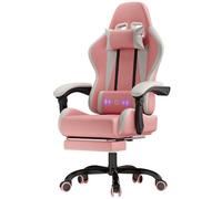 JUMMICO Chaise Gaming avec Fonction Massage, Fauteuil Gaming Ergonomique avec Coussin Lombaire Massant, Chaise Bureau Gaming avec Dossier Réglable de 90 à 150° et Repose-Pieds, 150 kg, Rose