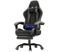 JUMMICO Chaise Gaming avec Fonction Massage, Fauteuil Gaming Ergonomique avec Coussin Lombaire Massant, Chaise Bureau Gaming avec Dossier Réglable de 90 à 150° et Repose-Pieds, 150 kg, Gris