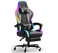 JUMMICO Chaise Gaming avec LED, Cool Racing, Chaise de Bureau Ergonomique avec Fonction Massage, avec Repose-Pieds télescopique, pouvant Supporter jusqu'à 150 kg, Gris