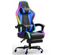 JUMMICO Chaise Gaming avec LED, Cool Racing, Chaise de Bureau Ergonomique avec Fonction Massage, avec Repose-Pieds télescopique, pouvant Supporter jusqu'à 150 kg, Bleu