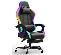 JUMMICO Chaise Gaming avec LED, Fauteuil Gaming au Design de La Course Automobile avec Repose-Pieds Extensible, Chaise de Bureau Ergonomique avec Fonction Massage,Capacité de Charge 150 kg, Noir
