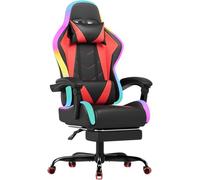 JUMMICO Chaise Gaming avec LED, Cool Racing, Chaise de Bureau Ergonomique avec Fonction Massage, avec Repose-Pieds télescopique, pouvant Supporter jusqu'à 150 kg, Rouge