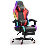 JUMMICO Chaise Gaming avec LED, Fauteuil Gaming au Design de La Course Automobile avec Repose-Pieds Extensible, Chaise de Bureau Ergonomique avec Fonction Massage,Capacité de Charge 150 kg, Rot