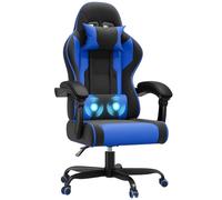 JUMMICO Chaise Gaming avec Massage Lombaire, Chaise Bureau Ergonomique avec Dossier Inclinable, Fauteuil Gaming avec Assise Douce et Résistante, Idéale pour Jeux et Boulot, Bleu