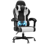 JUMMICO Chaise Gaming avec Massage Lombaire, Chaise Bureau Ergonomique avec Dossier Inclinable, Fauteuil Gaming avec Assise Douce et Résistante, Idéale pour Jeux et Boulot, Blanc