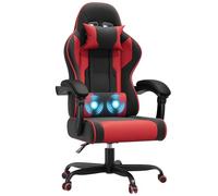 JUMMICO Chaise Gaming avec Massage Lombaire, Chaise Bureau Ergonomique avec Dossier Inclinable, Fauteuil Gaming avec Assise Douce et Résistante, Idéale pour Jeux et Boulot, Rouge