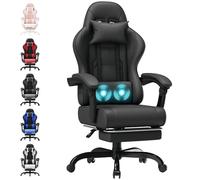 JUMMICO - Chaise gaming avec repose-pieds, fauteuil de bureau - Chaise ergonomique avec dossier réglable de 90-135°, capacité de charge de 150 kg, Noir