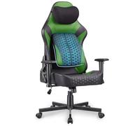 JUMMICO Chaise Gaming avec Support Lombaire Réglable & Accoudoirs 2D, Chaise Informatique Ergonomique, Chaise De Bureau Respirante pour Gamers Et Bureau, Supporte Jusqu'à 150 Kg, Vert