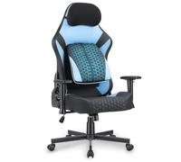 JUMMICO Chaise Gaming avec Support Lombaire Réglable & Accoudoirs 2D, Chaise Informatique Ergonomique, Chaise De Bureau Respirante pour Gamers Et Bureau, Supporte Jusqu'à 150 Kg, Bleu
