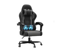 JUMMICO Chaise Gaming Ergonomique avec Massage Lombaire, Fauteuil Gaming avec Dossier Inclinable, Ergonomic Office Chair avec Assise Douce et Résistante, Idéale pour Jeux et Boulot, Gris