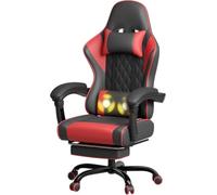 JUMMICO Chaise Gaming Ergonomique, Chaise de Bureau avec Fonction Massage, Fauteuil Gaming avec Repose-Pieds, 150 kg, Rouge