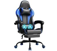 JUMMICO Chaise Gaming Ergonomique, Chaise de Bureau avec Fonction Massage, Fauteuil Gaming avec Repose-Pieds, 150 kg, Bleu