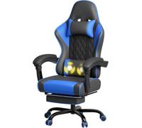 JUMMICO Chaise Gaming Ergonomique, Chaise de Bureau avec Fonction Massage, Fauteuil Gaming avec Repose-Pieds, 150 kg, Bleu