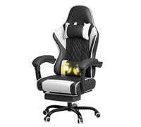JUMMICO Chaise Gaming Ergonomique, Chaise de Bureau avec Fonction Massage, Fauteuil Gaming avec Repose-Pieds, 150 kg, Blanc