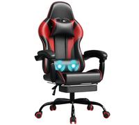JUMMICO Chaise Gaming Ergonomique, Chaise de Bureau avec Fonction Massage, Fauteuil Gaming avec Repose-Pieds, 150 kg, Rouge