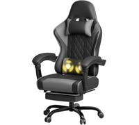 JUMMICO Chaise Gaming Ergonomique, Chaise de Bureau avec Fonction Massage, Fauteuil Gaming avec Repose-Pieds, 150 kg, Gris
