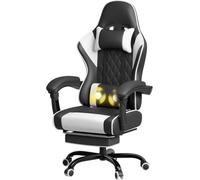 JUMMICO Chaise Gaming Ergonomique, Chaise de Bureau avec Fonction Massage, Fauteuil Gaming avec Repose-Pieds, 150 kg, Blanc