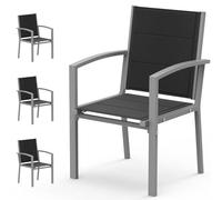 JUMMICO Chaises de Jardin, Chaise Empilable, Chaise Exterieur Terrasse, en Aluminium, Fauteuil de Jardin, Chaise Camping, Exterieur, Assise Confortable, Lot de 4 Chaise, Gris Clair