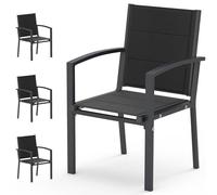JUMMICO Chaises de Jardin, Chaise Empilable, Chaise Exterieur Terrasse, en Aluminium, Fauteuil de Jardin, Chaise Camping, Exterieur, Assise Confortable, Lot de 4 Chaise, Gris foncé