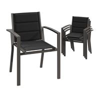 JUMMICO Chaises de Jardin, Chaise Empilable, Chaise Exterieur Terrasse, en Aluminium, Fauteuil de Jardin, Chaise Camping, Exterieur, Assise Confortable, Lot de 4 Chaise, Marron