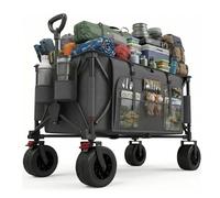 JUMMICO Chariot de Plage à roulettes Pliable ｜ Grande Capacité 260L ｜ Chariot de Transport Tout-Terrain ｜ Roues Ballon 17cm ｜ Double Frein ｜ pour Courses, Camping, Événements