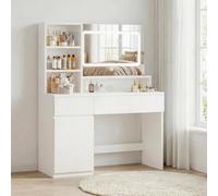 JUMMICO Coiffeuse avec Grand Miroir LED et Espace de Rangement Abondant, Table de Maquillage Moderne avec 2 Tiroirs, 1 Armoire Latérale et 4 Compartiments (Blanc)