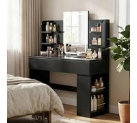 JUMMICO Coiffeuse avec Miroir LED et Lumière Réglable, Table de Maquillage Moderne avec Rangement Maximisé - 4 Étagères, 2 Tiroirs + Compartiment Latéral, Dimensions 108x40x136 cm pour Chambre (Noir)