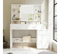 JUMMICO Coiffeuse avec Miroir LED Lumière de Remplissage Tactile Intelligente Disponible en Trois températures de Couleur, luminosité réglable, 4 tiroirs et 6 séparateurs 10 Crochets