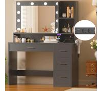 JUMMICO Coiffeuse Grand Miroir avec 10 Ampoules LED Luminosité et température de Couleur réglables avec Prise de Courant, 4 cloisons 4 tiroirs Blanc Simplicité d'ambiance