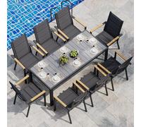 JUMMICO Ensemble de mobilier de Jardin 4 Places, Structure Aluminium Aspect Bois, Plateau PS, chaises Confortables à Haut Dossier, Facile à Assembler