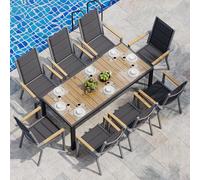 JUMMICO Ensemble de mobilier de Jardin 4 Places, Structure Aluminium Aspect Bois, Plateau PS, chaises Confortables à Haut Dossier, Facile à Assembler