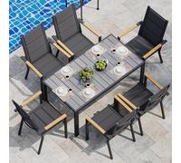 JUMMICO Ensemble de mobilier de Jardin 4 Places, Structure Aluminium Aspect Bois, Plateau PS, chaises Confortables à Haut Dossier, Facile à Assembler