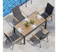 JUMMICO Ensemble de mobilier de Jardin 4 Places, Structure Aluminium Aspect Bois, Plateau PS, chaises Confortables à Haut Dossier, Facile à Assembler