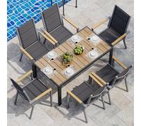 JUMMICO Ensemble de mobilier de Jardin 4 Places, Structure Aluminium Aspect Bois, Plateau PS, chaises Confortables à Haut Dossier, Facile à Assembler