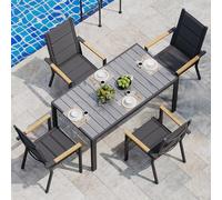 JUMMICO Ensemble de mobilier de Jardin 4 Places, Structure Aluminium Aspect Bois, Plateau PS, chaises Confortables à Haut Dossier, Facile à Assembler