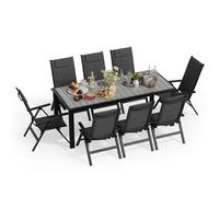 JUMMICO Ensemble de Mobilier d'Extérieur Jardin - Table à Effet Bois Tout Aluminium Facile à Nettoyer avec 4/6/8 Chaises Longues Pliantes - Robuste, Pratique pour Terrasse, Piscine