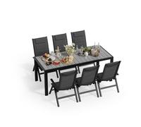 JUMMICO Ensemble de Mobilier d'Extérieur Jardin - Table à Effet Bois Tout Aluminium Facile à Nettoyer avec 4/6/8 Chaises Longues Pliantes - Robuste, Pratique pour Terrasse, Piscine