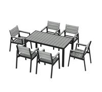 JUMMICO Ensemble Jardin en Aluminium Effet Bois : Table + 4/6/8 Chaises. Robuste, Résistant aux Intempéries, Nettoyage Facile. Parfait pour Terrasse, Jardin ou Piscine.