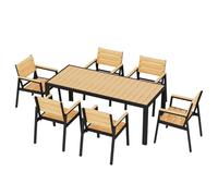 JUMMICO Ensemble Jardin en Aluminium Effet Bois : Table + 4/6/8 Chaises. Robuste, Résistant aux Intempéries, Nettoyage Facile. Parfait pour Terrasse, Jardin ou Piscine.