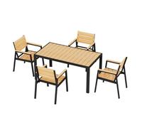 JUMMICO Ensemble Jardin en Aluminium Effet Bois : Table + 4/6/8 Chaises. Robuste, Résistant aux Intempéries, Nettoyage Facile. Parfait pour Terrasse, Jardin ou Piscine.
