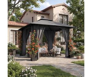 JUMMICO Garden Gazebo 3.3 x 3.3 m Iron with Flower Box, 4 Sidewalls, Stable, Wind and Weather Resistant - Metal Structure, Garden Furniture