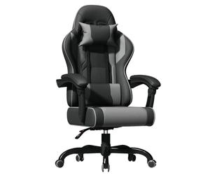 JUMMICO Jetstream Fauteuil De Bureau, Chaise Gaming Ergonomique avec Repose-Pieds, Chaise De Jeu avec Fonction De Massage, Chaise De Bureau À Élévation Pneumatique, 150 Kg, Gris