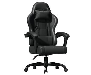 JUMMICO Jetstream Fauteuil De Bureau, Chaise Gaming Ergonomique avec Repose-Pieds, Chaise De Jeu avec Fonction De Massage, Chaise De Bureau À Élévation Pneumatique, 150 Kg, Noir