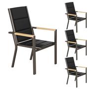 JUMMICO Lot de 2 Chaises de Jardin en Aluminium avec Accoudoirs Imitation Bois - Empilables et Rangeables sous Table, Charge 160 kg - Idéales pour Jardin, Cour, Balcon