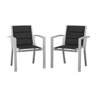 JUMMICO Lot de 2 Chaises de Jardin en Aluminium avec Assise et Dossier Moelleux ｜ Empilables ｜ Rangeables sous Table ｜ Charge 160 kg ｜ Idéales pour Salon de Jardin Extérieur, Cour et Balcon,Gris Clair