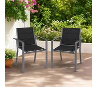 JUMMICO Lot de 2 Chaises de Jardin en Aluminium avec Assise et Dossier Moelleux ｜ Empilables ｜ Rangeables sous Table ｜ Charge 160 kg ｜ Idéales pour Salon de Jardin Extérieur, Cour et Balcon,Gris Foncé