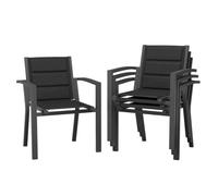JUMMICO Lot de 4 Chaises de Jardin en Aluminium avec Assise et Dossier Moelleux ｜ Empilables ｜ Rangeables sous Table ｜ Charge 160 kg ｜ Idéales pour Salon de Jardin Extérieur, Cour et Balcon,Gris Foncé
