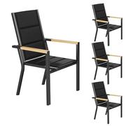 JUMMICO Lot de 6 Chaises de Jardin en Aluminium avec Accoudoirs Imitation Bois - Empilables et Rangeables sous Table, Charge 160 kg - Idéales pour Jardin, Cour, Balcon